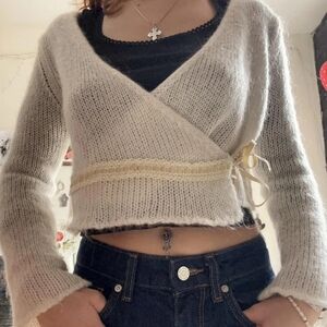 Soft Cream Wrap Knit Sweater